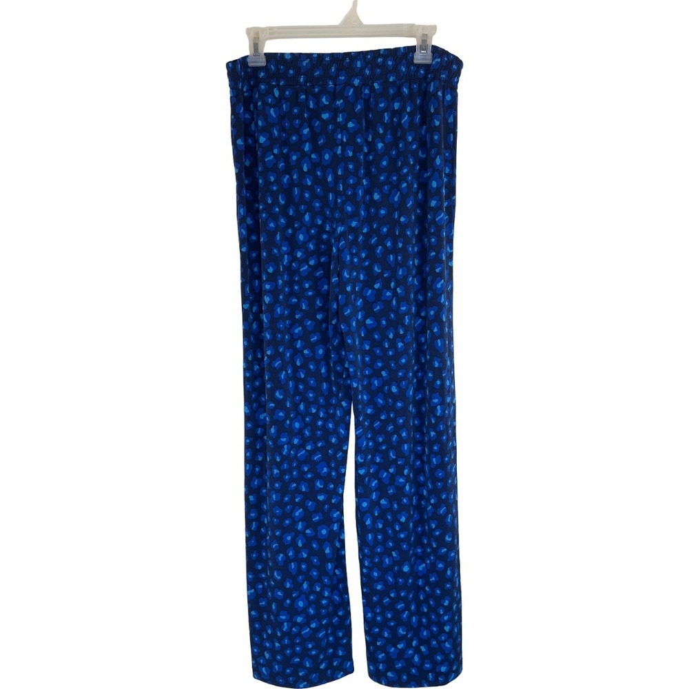 IMAN Pants Womens Large Blue Leopard Animal Print Wide Leg Elastic Waist Stretch